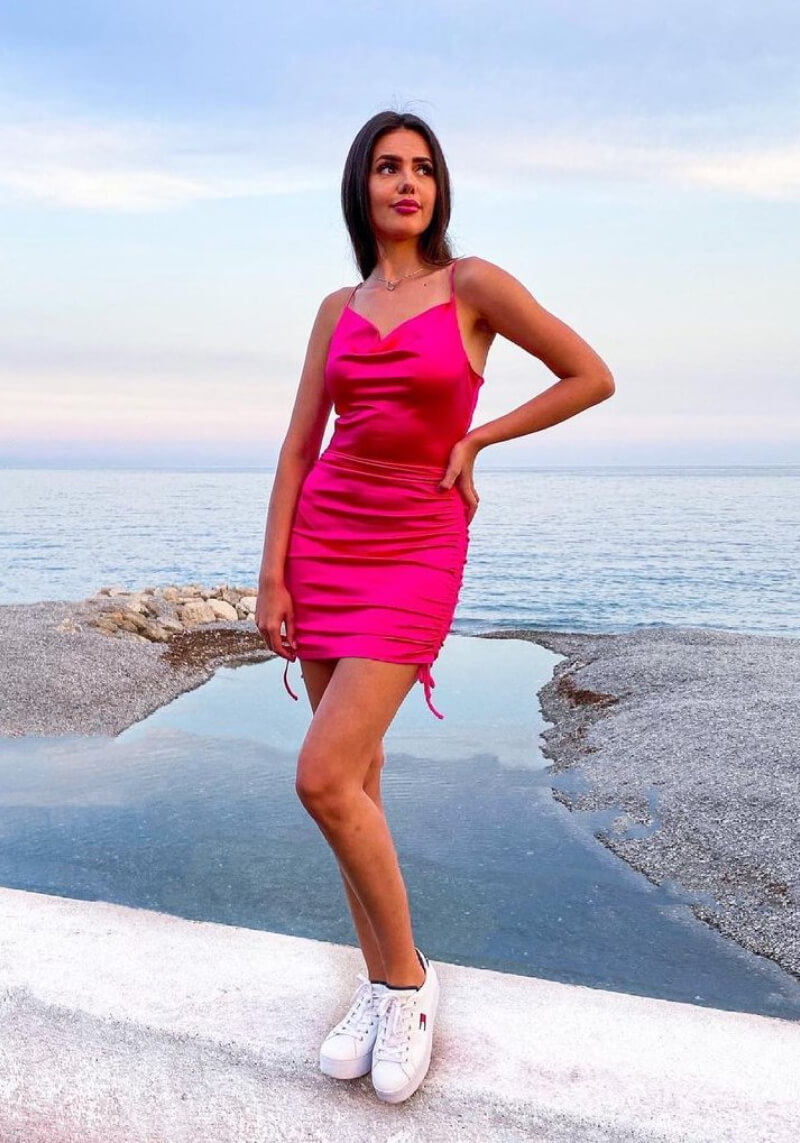 Nathalie Yasmin In Shiny Pink Short Dress