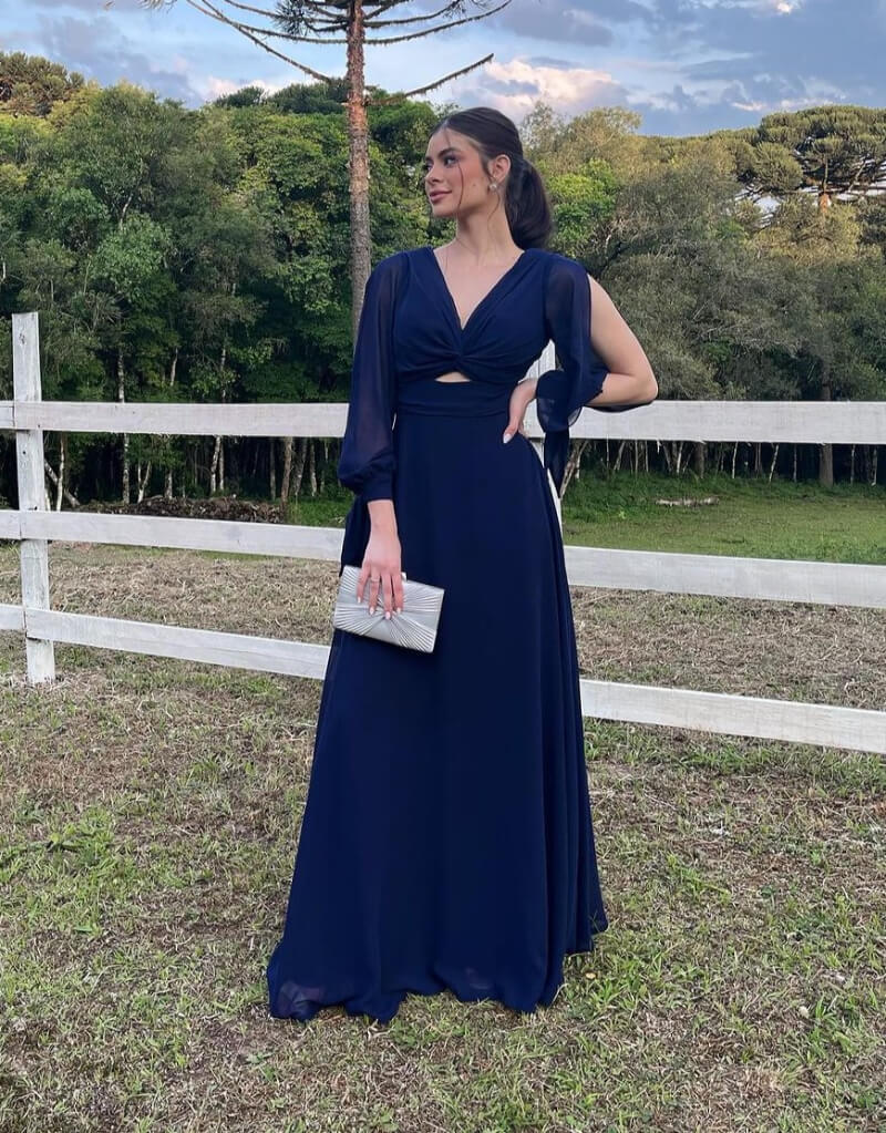 Quezia Bonato In Blue Sheering Cut-Out Long Gown
