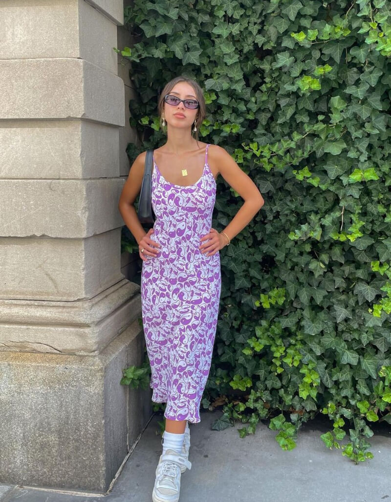 Sarah Mtimet In Purple Printed Bodycon Dress