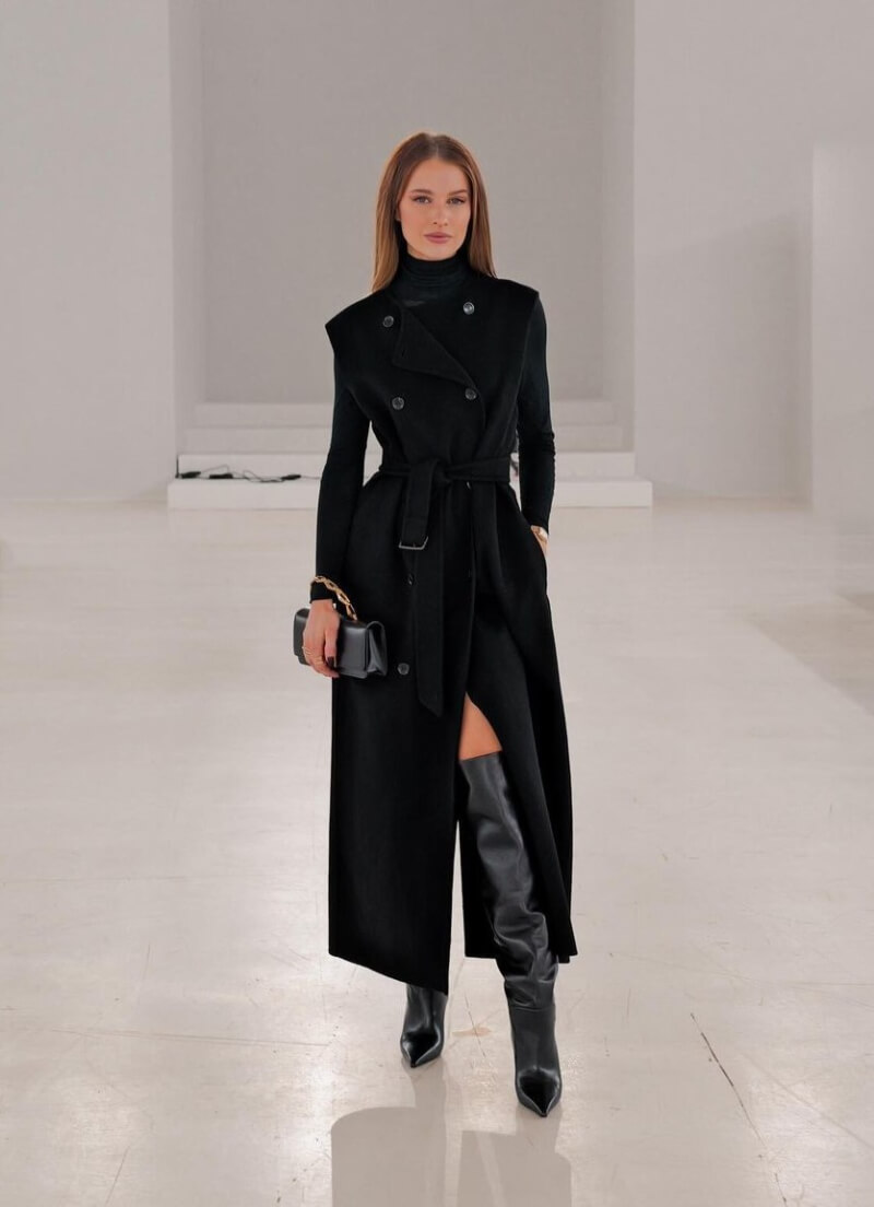 Victoria Magrath In Black Full Sleeves Woven Overcoat