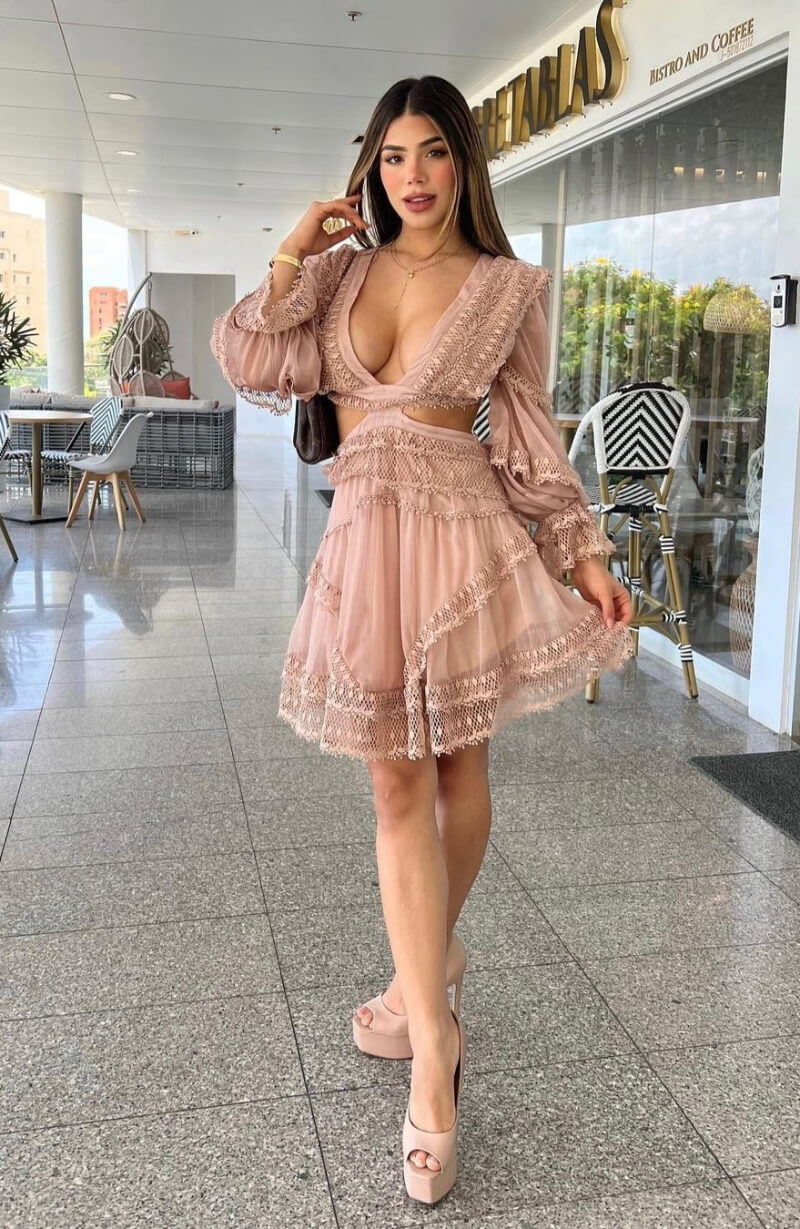 Victoria Valentina Acosta Farias In Dusky Pink Cut-Out Short Dress