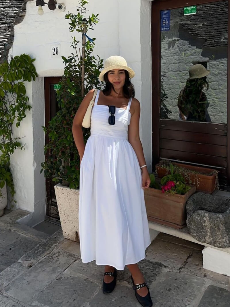 Adelle Zaya In White Strap Sleeves Long Dress