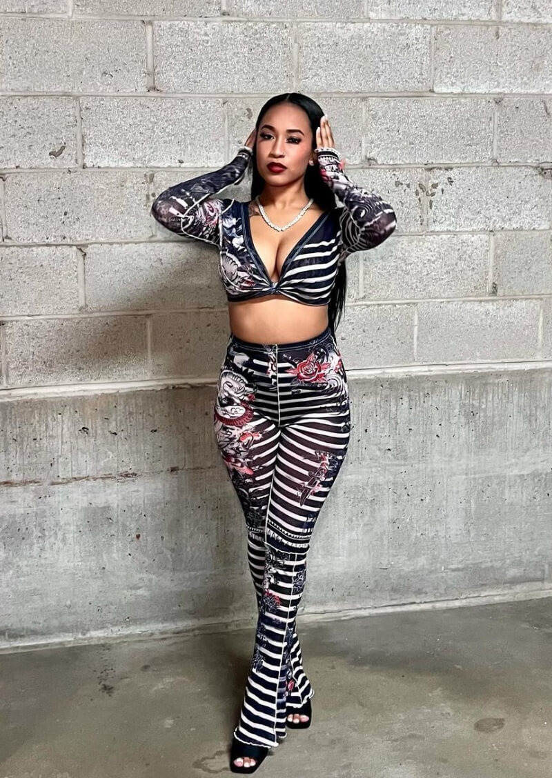 Araya Evans In Black Striped Co-Ord Set