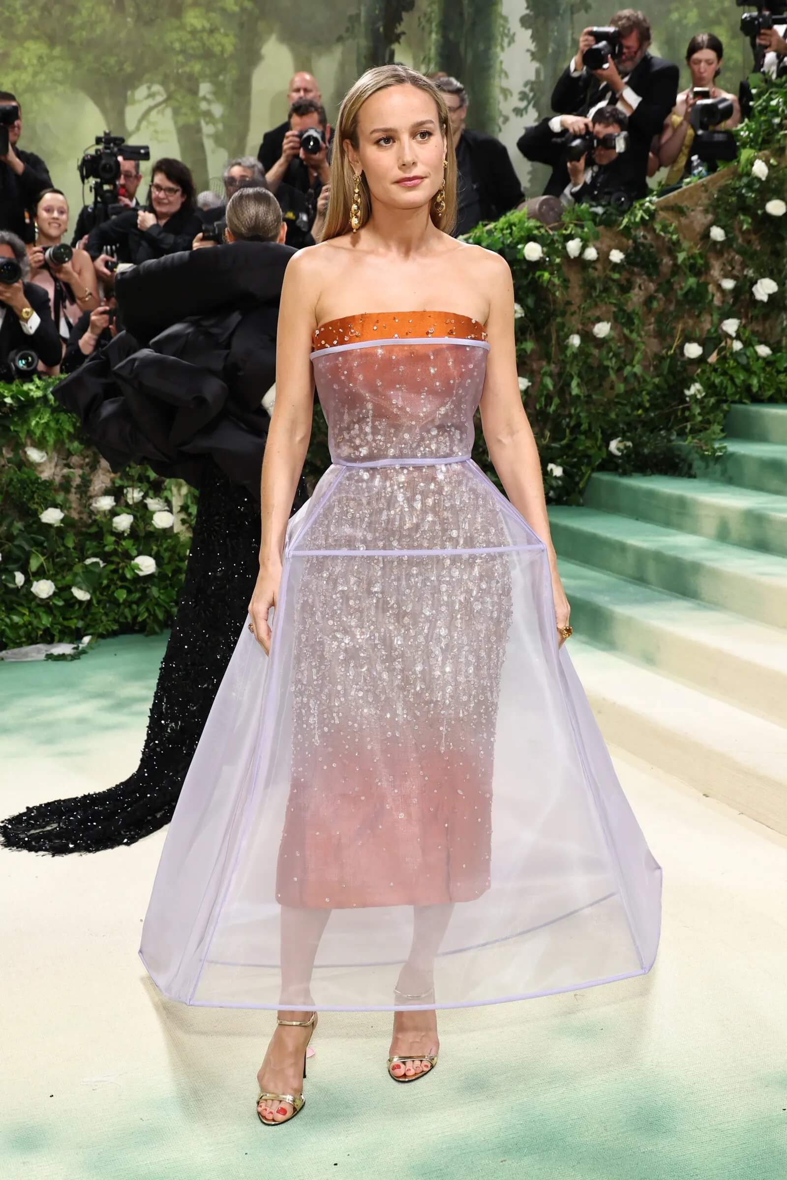 Brie Larson In Lavender Strapless Ball Gown