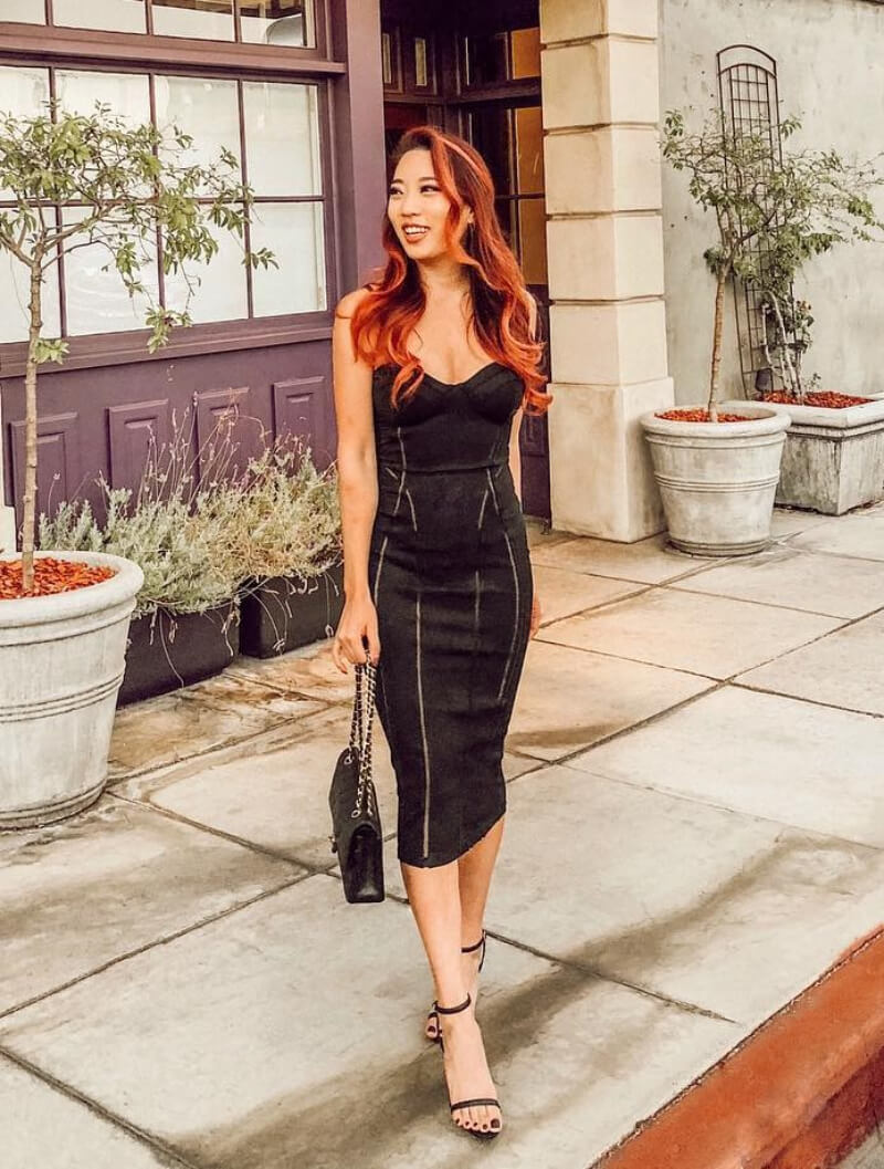 Christine Hsu Lu In Black Denim Bodycon Dress