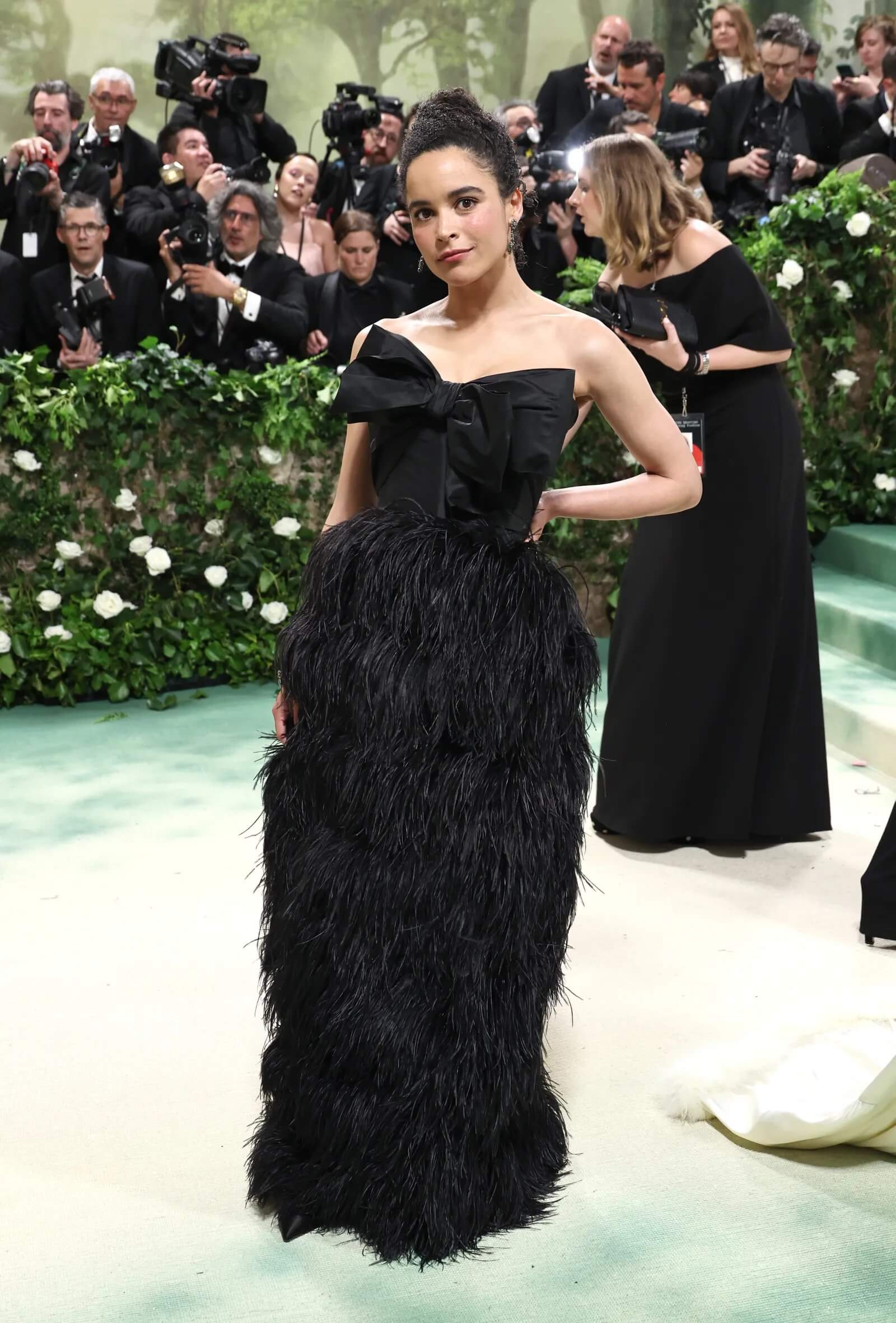 Juliana Canfield Stunning In Black Bow Style Feather Gown