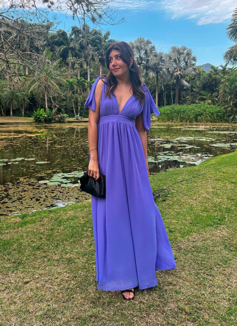 Lara Avellar In Purple Long Maxi Dress