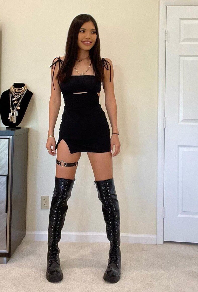 Nissa Kele In Black Cut Out Mini Dress