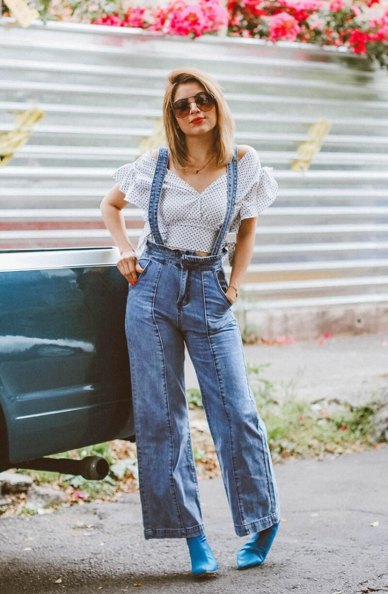 Tai Gálvez  In White Ruffle Top With Denim Dungaree
