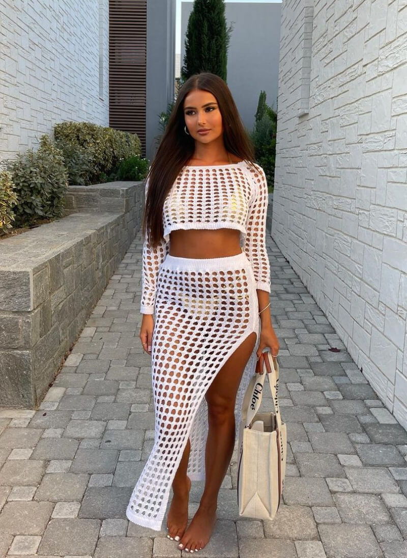 Ella Rose In White Crochet Co-Ord Set