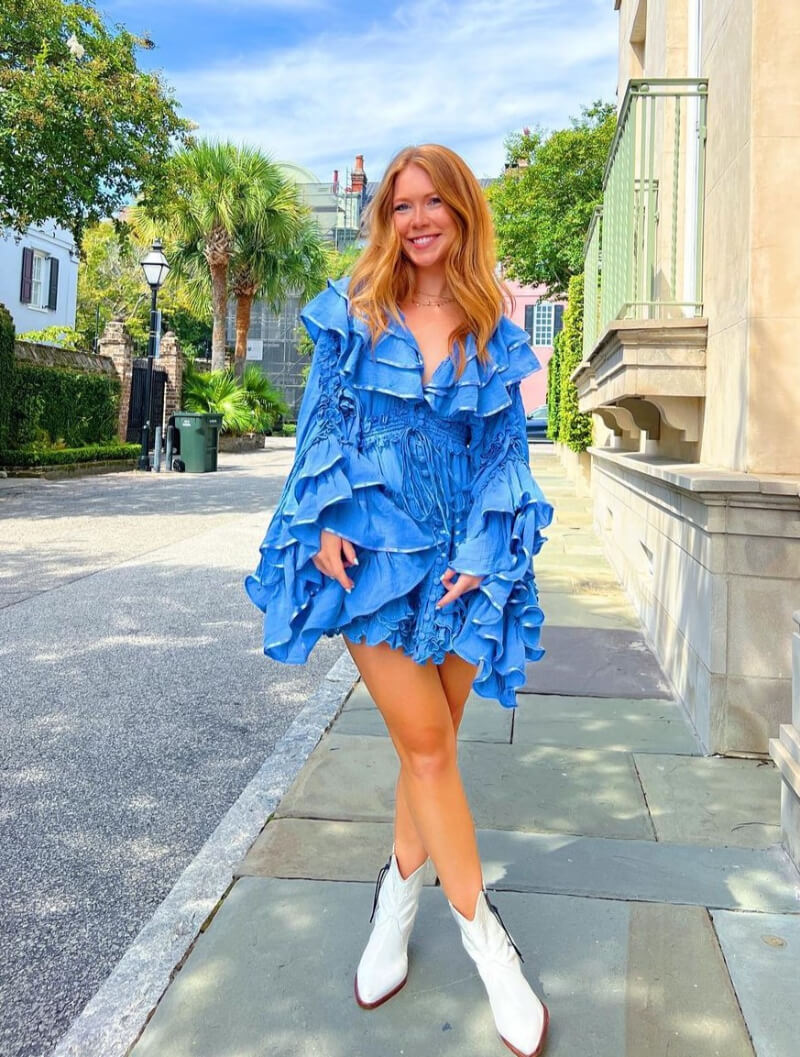 Lauren Loveless In Blue Ruffle Short Dress