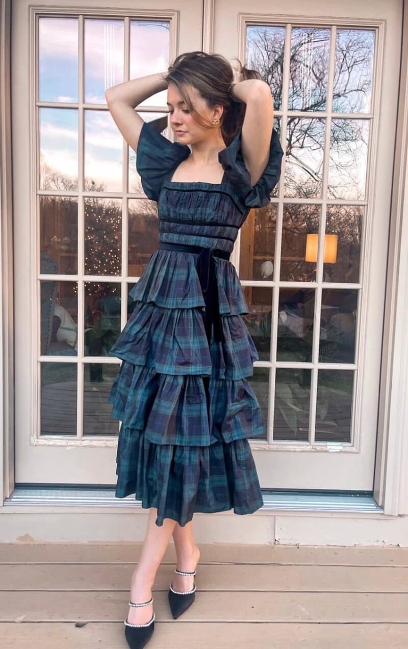 Lin Shady In Checked Frill Long Dress