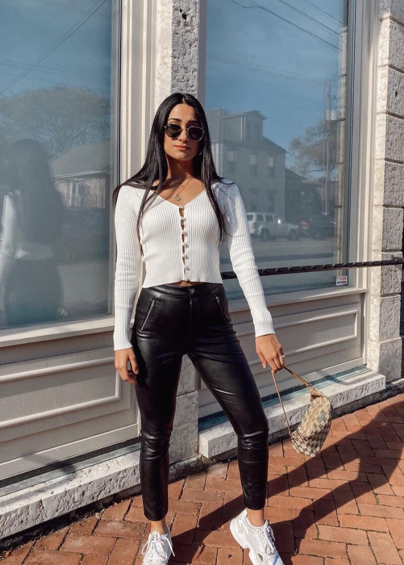 Maaria Deek In White Full Sleeves Top With Leather Pants