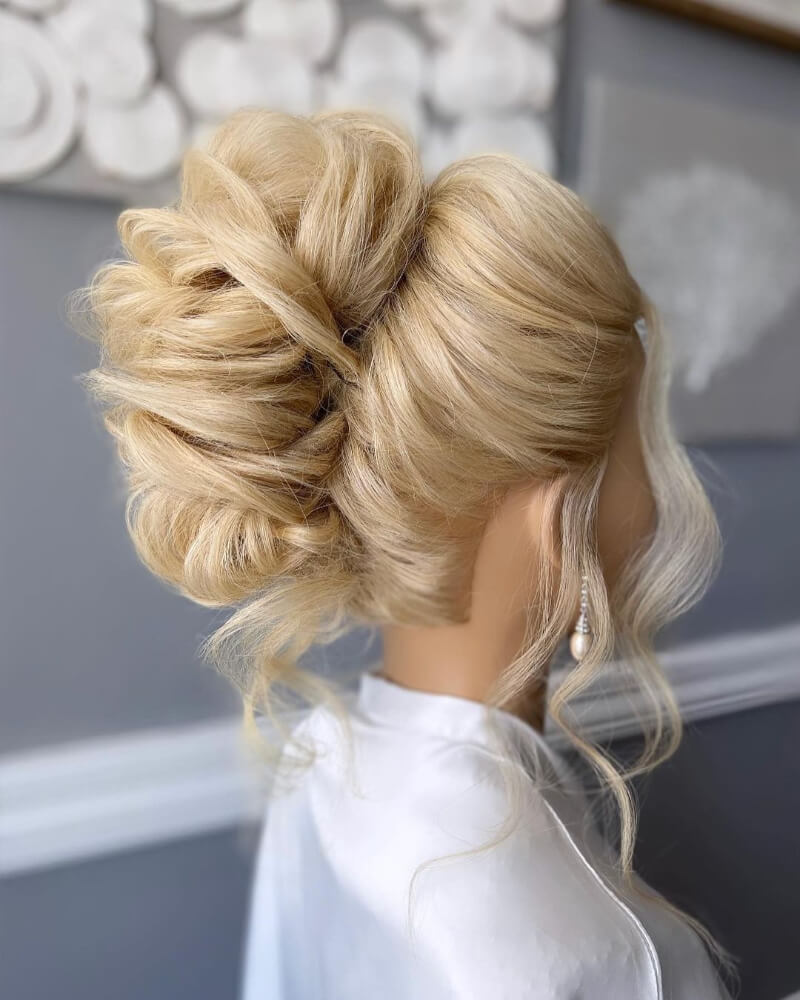 Beautiful Blonde Messy Tucked Bun Hairstyle