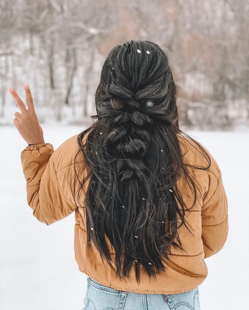 Black Hair Half Braided Hairstyle