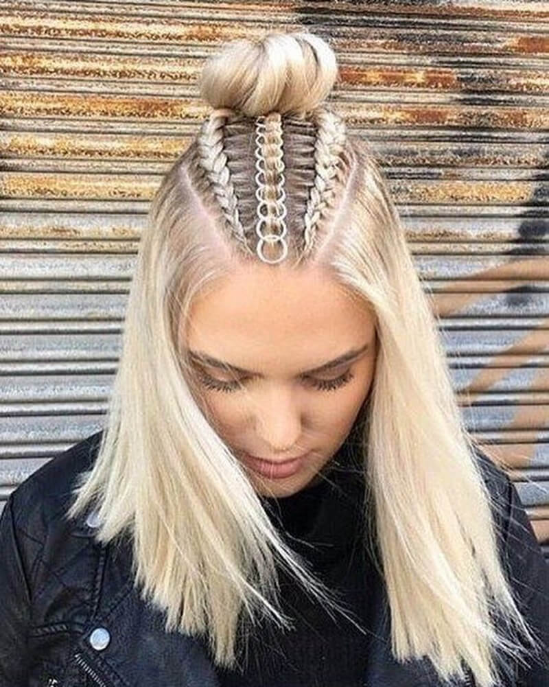 Fishtail Braided Top Bun Hairstyle