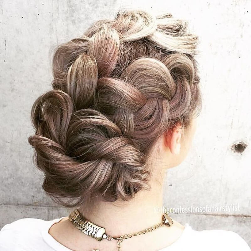 Floral Twisted Braids Bun Hairstyle