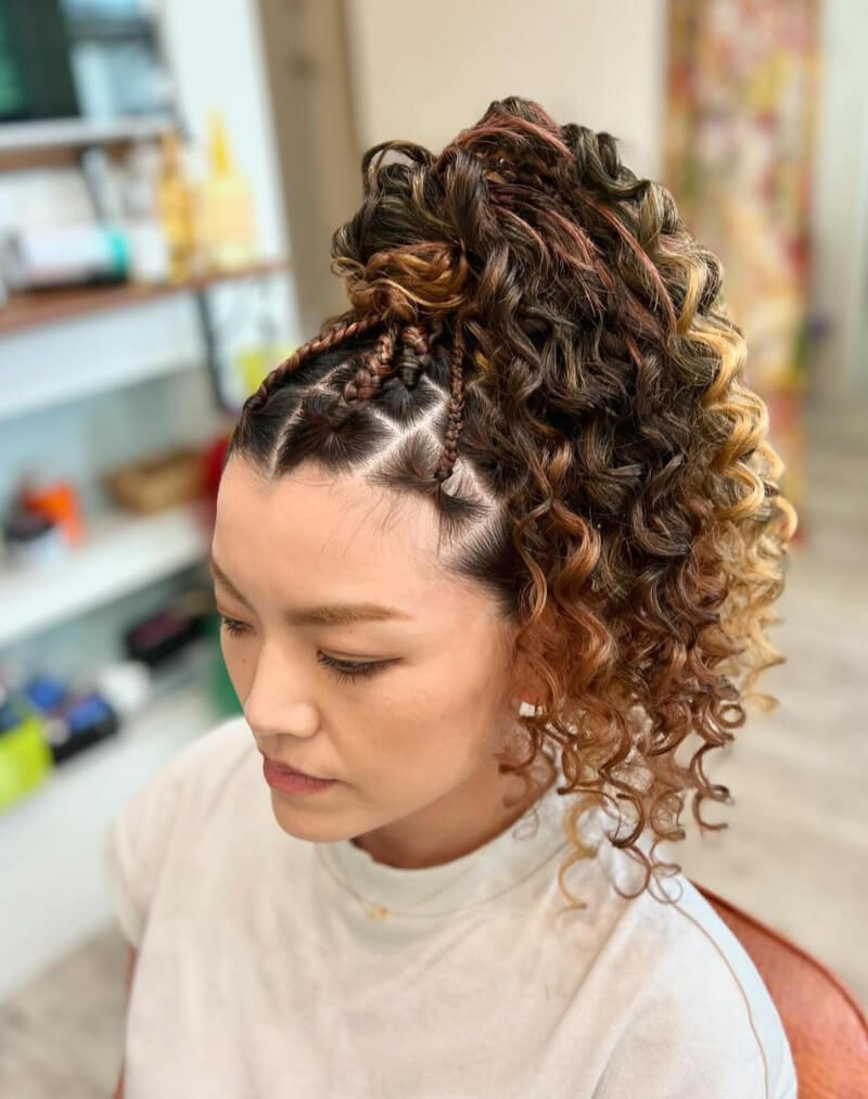 Beautiful Curls With Braids Ponytail