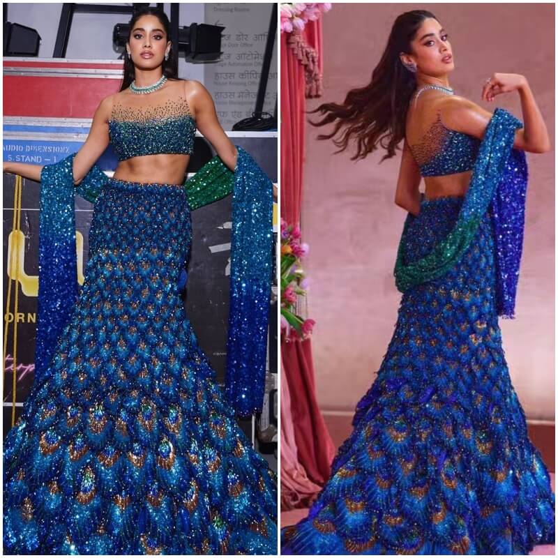 Janhvi Kapoor stunned in a peacock-inspired dress for anant Radhika Sangeet Ceremony