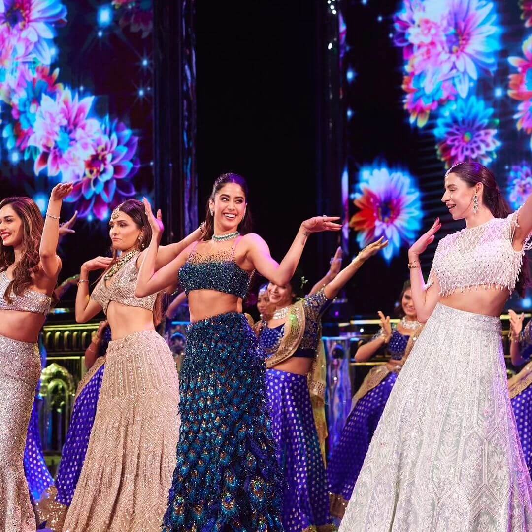 Janhvi Kapoor stunned in a peacock-inspired dress for anant Radhika Sangeet Ceremony