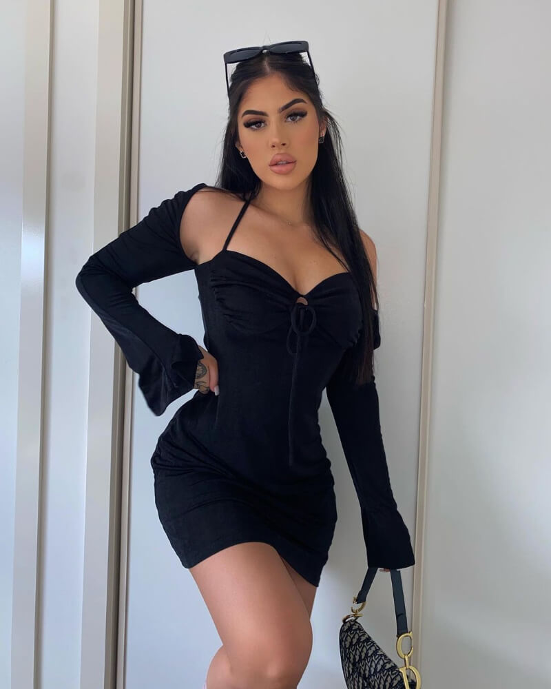 Josie Mascaro In Black Strap Sleeves Short Dress