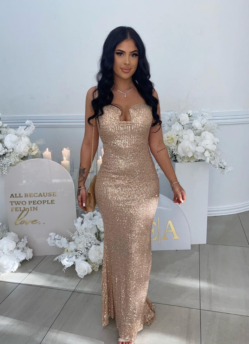 Josie Mascaro In Golden Shimmery Long Gown